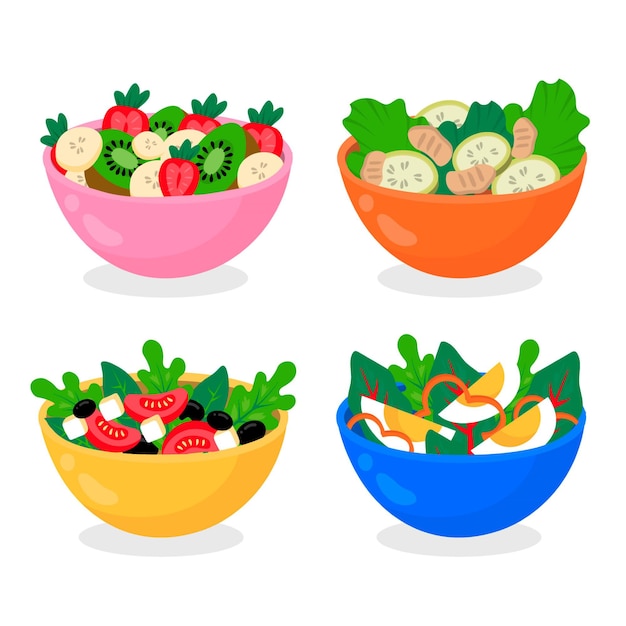 Free vector fruit and salad bowls set