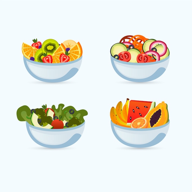 Free vector fruit and salad bowls style