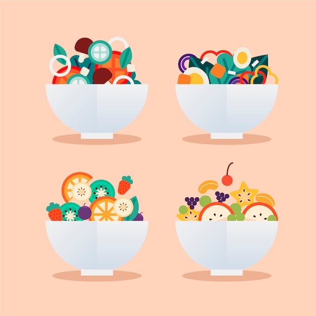 Free vector fruit and salad bowls