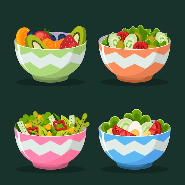 Free vector fruit and salad bowls