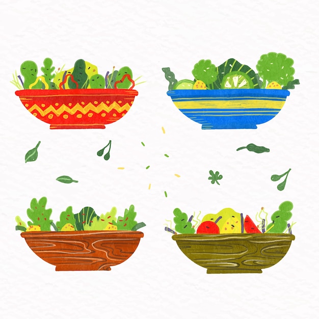 Free vector fruit and salad bowls