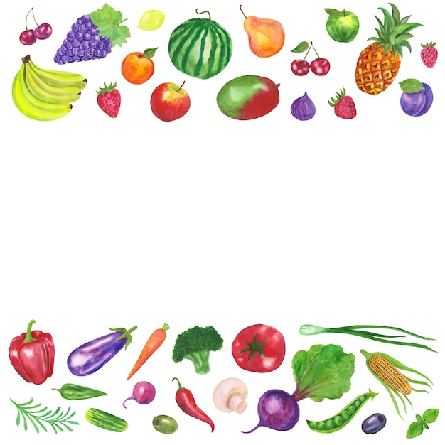 Fruit and vegetables frame background