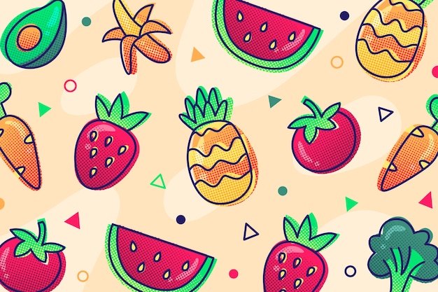 Free vector fruit and vegetables outline wallpaper