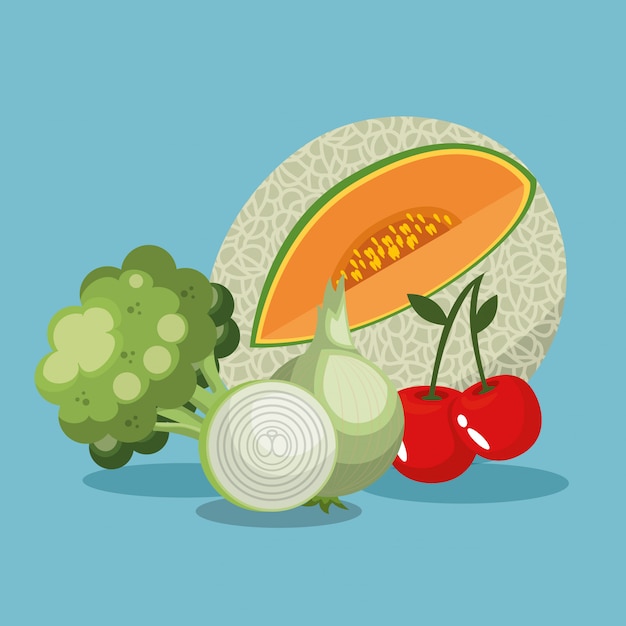 Бесплатное векторное изображение Фрукты и овощи здоровое питание
