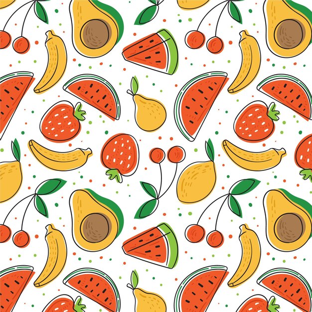 Fruits pattern with avocado and watermelon