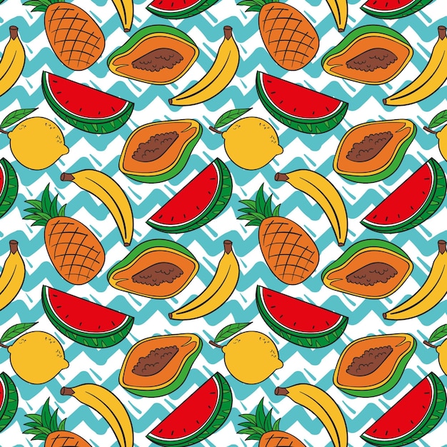 Fruits pattern with papaya and watermelon