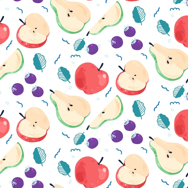 Free vector fruits pattern with pears and apples