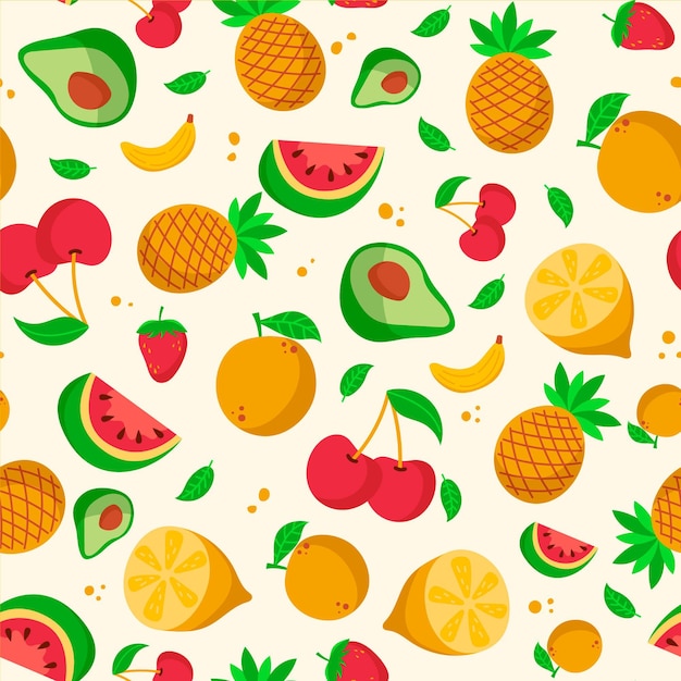 Free vector fruits pattern with watermelon and pineapples