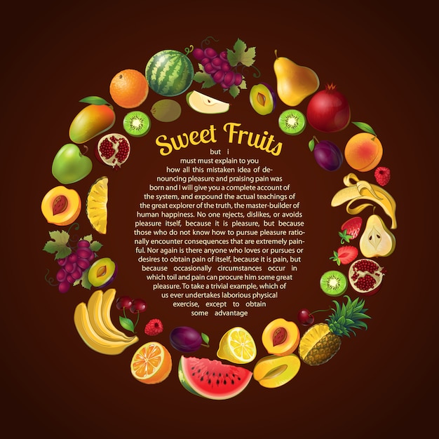 Free vector fruits round frame composition with text template