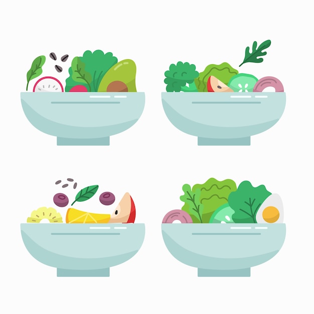 Free vector fruits and salad bowls