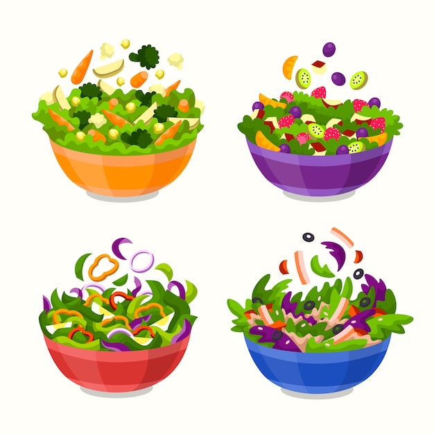 Free vector fruits and salad bowls