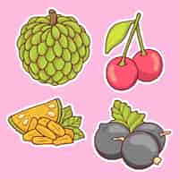 Free vector fruits sticker icons hand drawn coloring vector