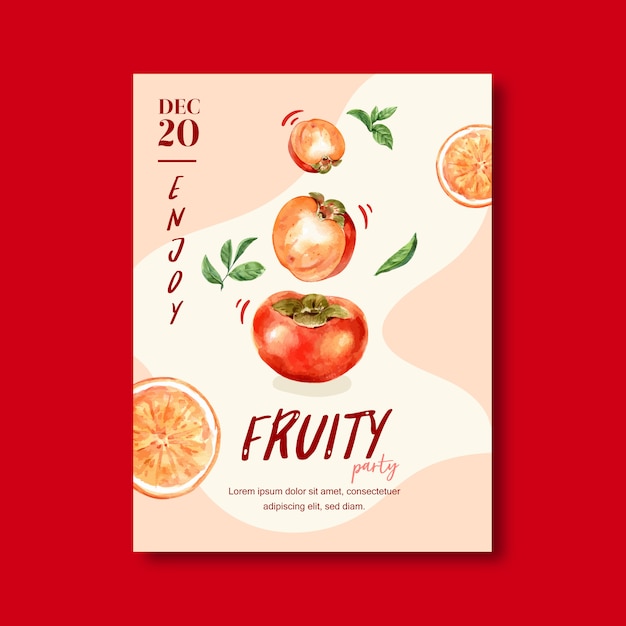 Free vector fruits themed frame with persimmon, creative peach color illustration template