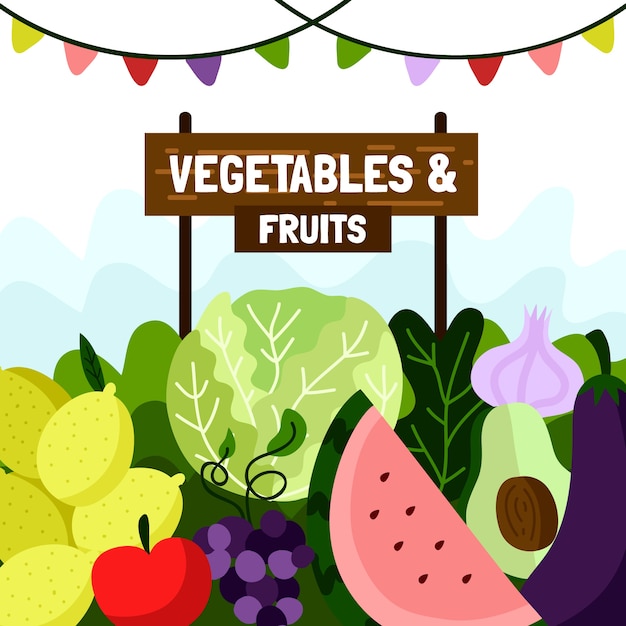 Free vector fruits and vegetables background