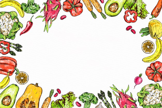 Fruits and vegetables hand made illustration