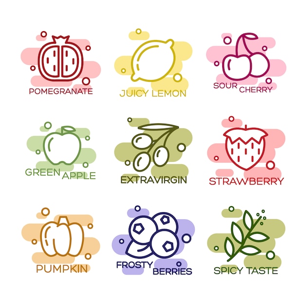 Fruits and vegetables lined icons set