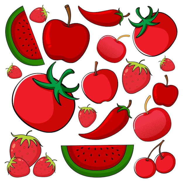 Free vector fruits and vegetables in red color