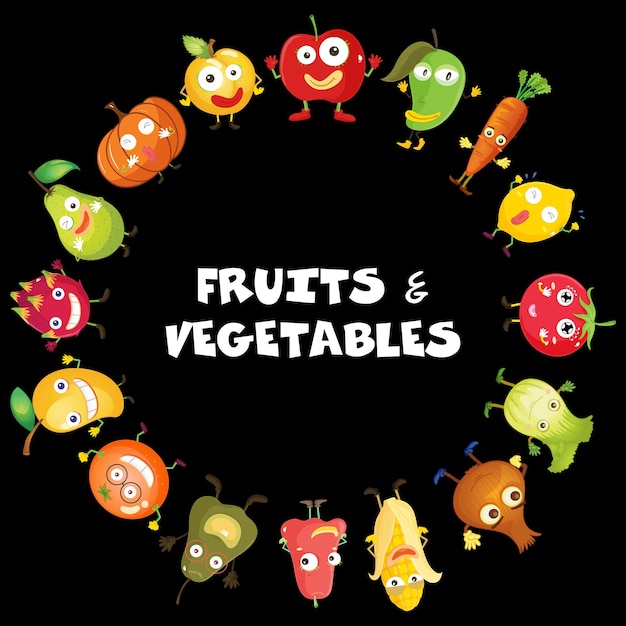 Fruits and vegetables with face