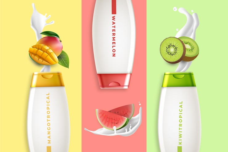 Free Vector fruity lotions cosmetic ad