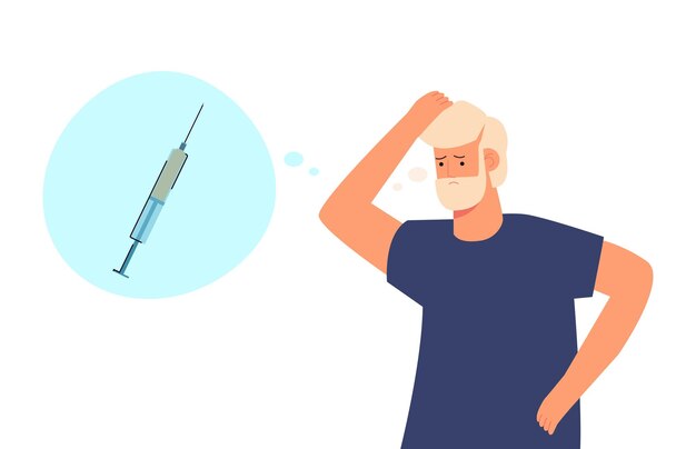 Free vector frustrated man thinking of getting vaccinated