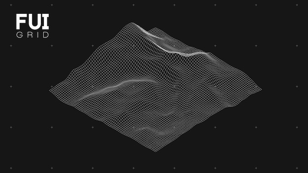 FUI GUI 3D Vector Landscape Scan Grid Абстрактный футуристический фон SciFi HiTech дизайн