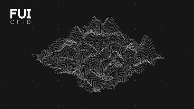 FUI GUI 3D Vector Landscape Scan Grid Абстрактный футуристический фон SciFi HiTech дизайн