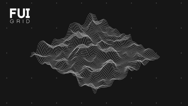FUI GUI 3D Vector Landscape Scan Grid Абстрактный футуристический фон SciFi HiTech дизайн