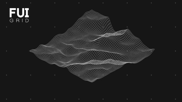 FUI GUI 3D Vector Landscape Scan Grid Абстрактный футуристический фон SciFi HiTech дизайн