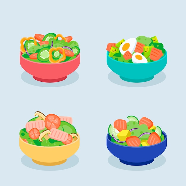 Fuits and salad bowls concept