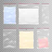 Бесплатное векторное изображение Полный и пустой набор прозрачных пластиковых пакетов