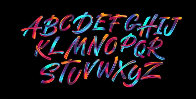Full color handwriting paint brush lettering latin alphabet letters.