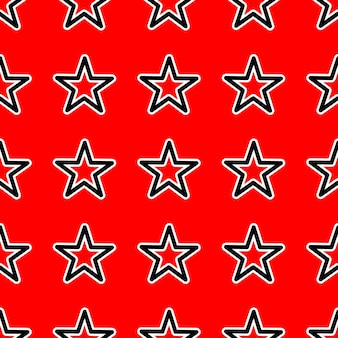 Full frame seamless background vector illustration with rows of geometric stars depicted on bright red surface