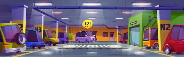 Free vector full mall parking underground car garage interior