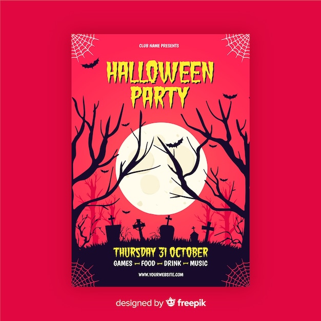 Full moon and black branches halloween party flyer