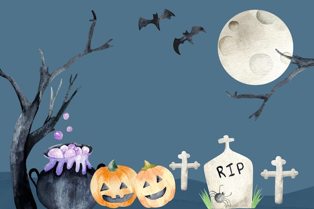 Full moon halloween watercolour background