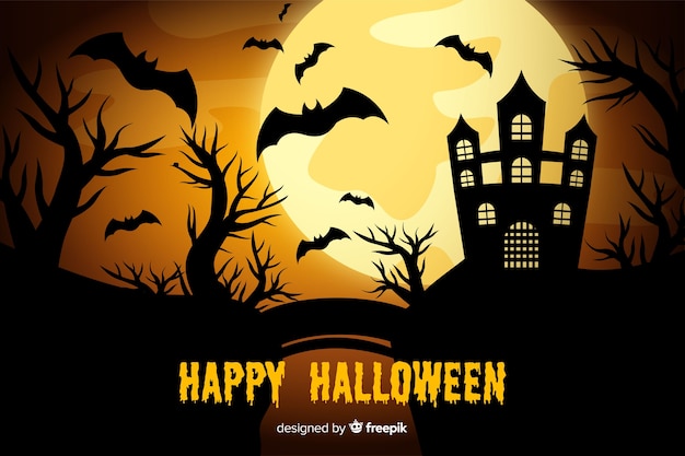 Free vector full moon and haunted house background