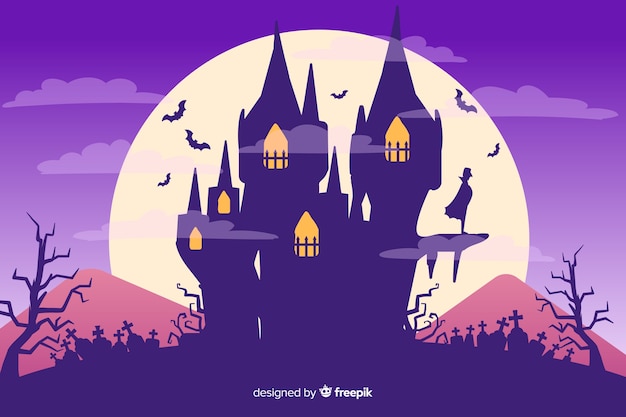 Full moon night and house halloween background