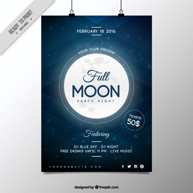 Vettore gratuito luna piena party poster notte