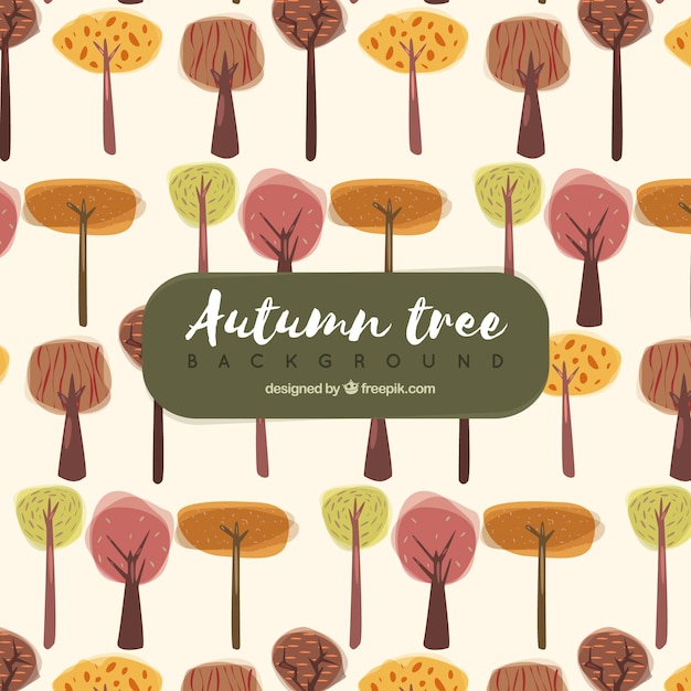 Vettore gratuito sfondo autunnale divertente con alberi disegnati a mano