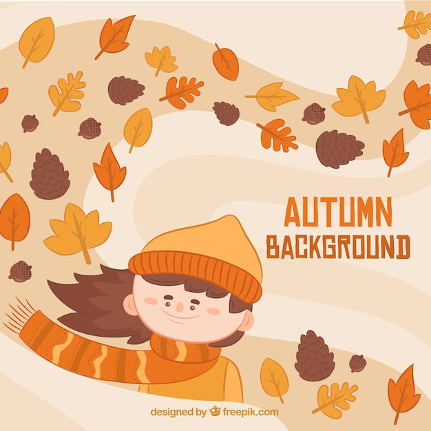 Fun autumn background with smiley girl