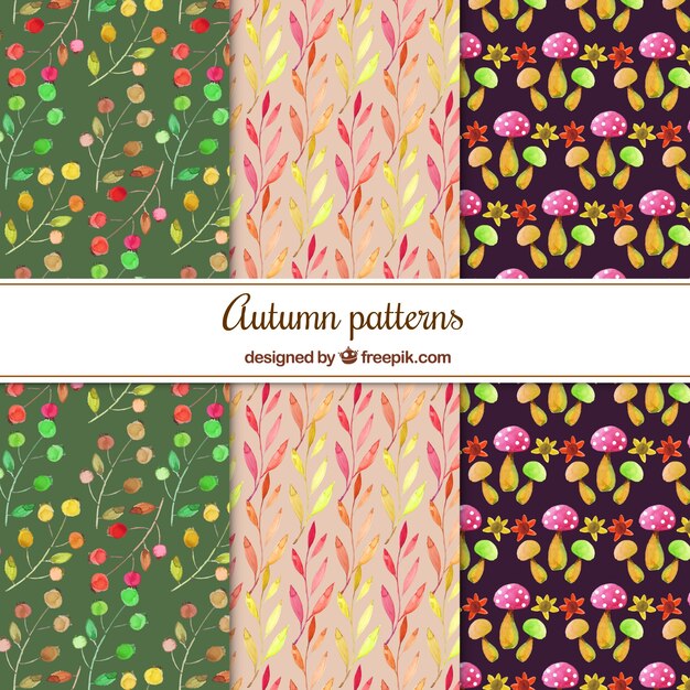 Fun autumn patterns with watercolor style