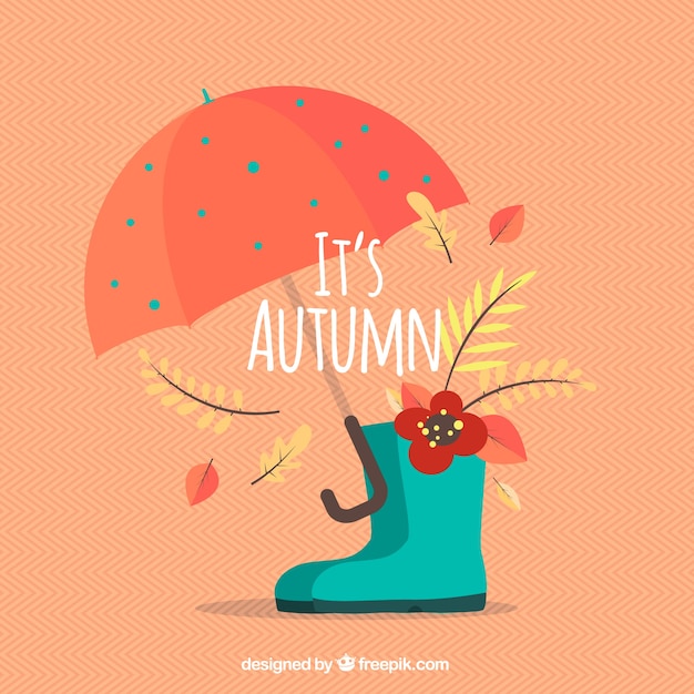 Free vector fun autumnal composition with umbrella and boots