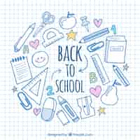 Free vector fun background with hand drawn school elements