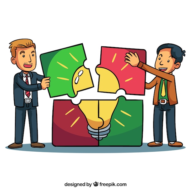 Free vector fun businessmen with puzzle pieces