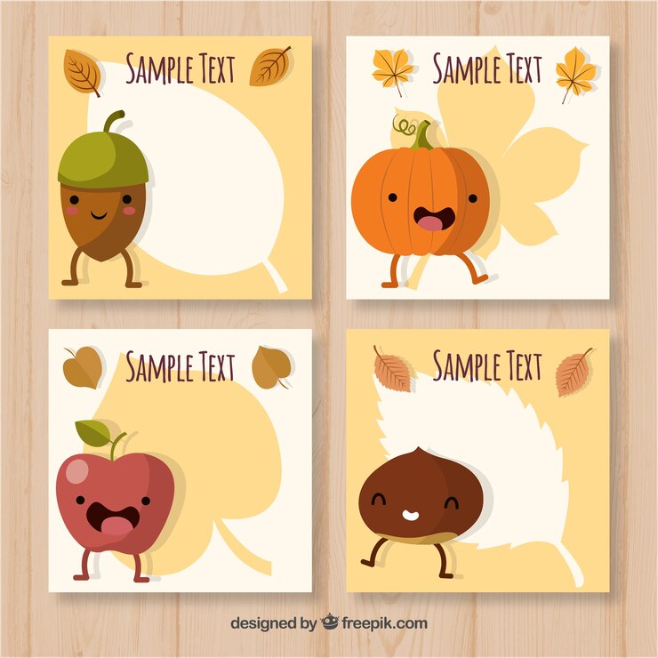 Free Vector fun collection of autumn cards with smiley elements