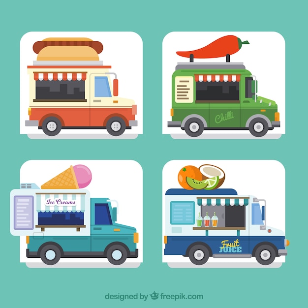 Fun collection of colorful food trucks