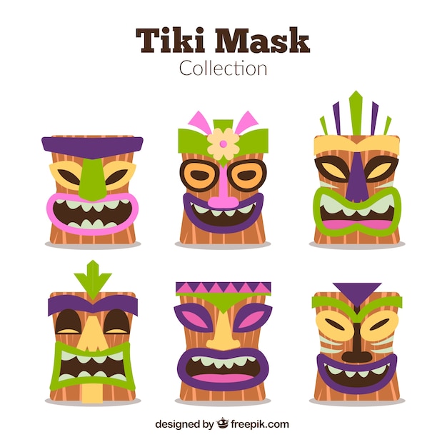 Free vector fun collection of happy hawaiian masks