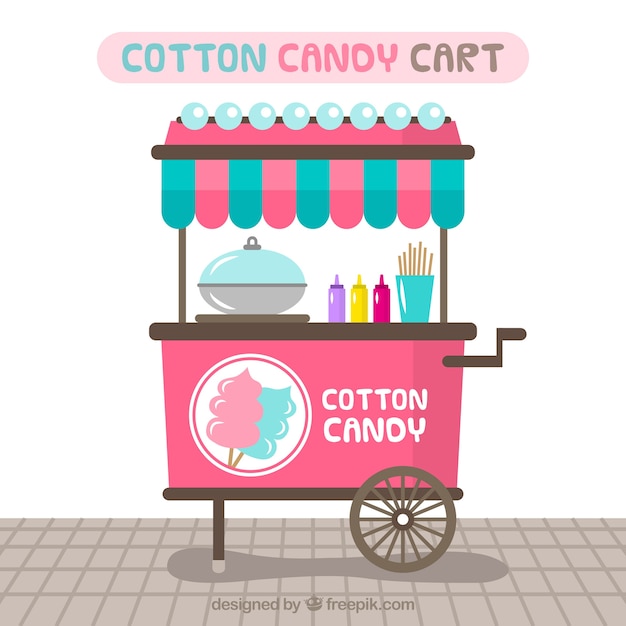 Free vector fun cotton candy cart with flat design