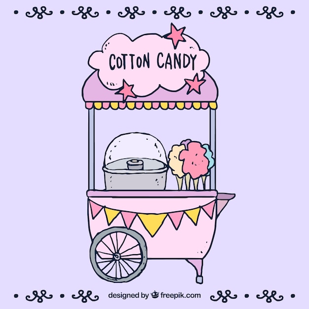 Free vector fun cotton candy cart with hand drawn style