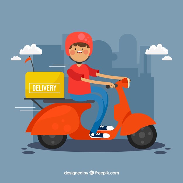 Fun delivery man with scooter